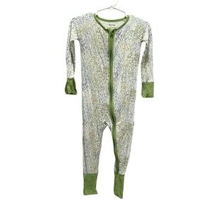 RARE Little Sleepies Botanical Gardens Zippy Green and White Footie Size 12-18 M